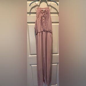 Wayf Dusty Rose Lace-Trim Strapless Maxi Dress